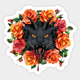 Satanic Cat with Roses Sticker